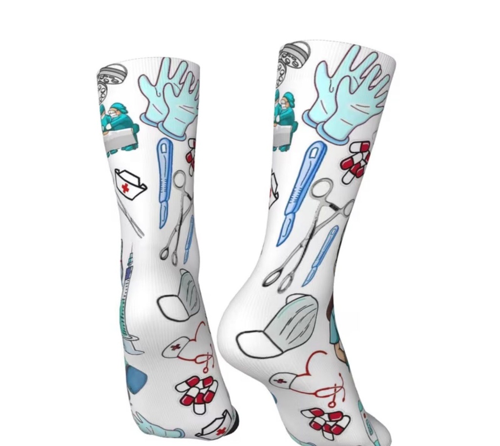 Mid-Calf Socks With EKG And Stethoscope Motif