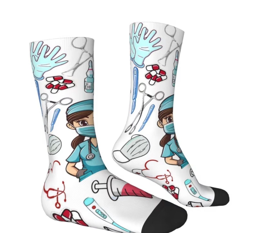 Mid-Calf Socks With EKG And Stethoscope Motif