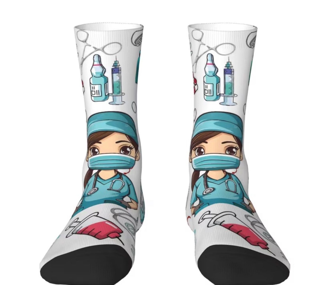 Mid-Calf Socks With EKG And Stethoscope Motif