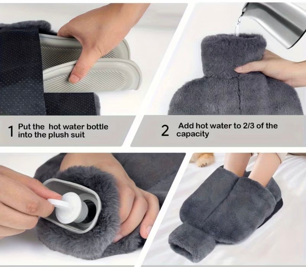 Soft Hot Water Bottle with Plush Cover for Comfort and Warmth for Hands and Feet
