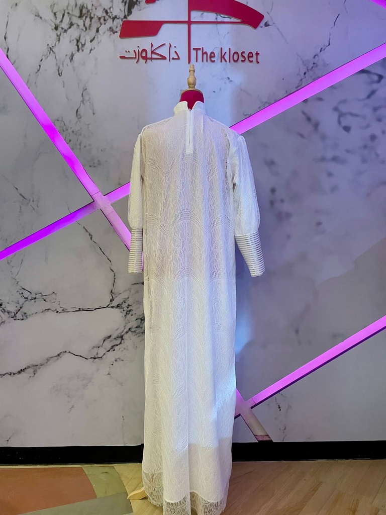 High Neck White Lace Maxi Dress