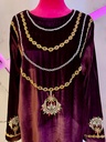 Burgundy Velvet Long Dress with Chain Detail