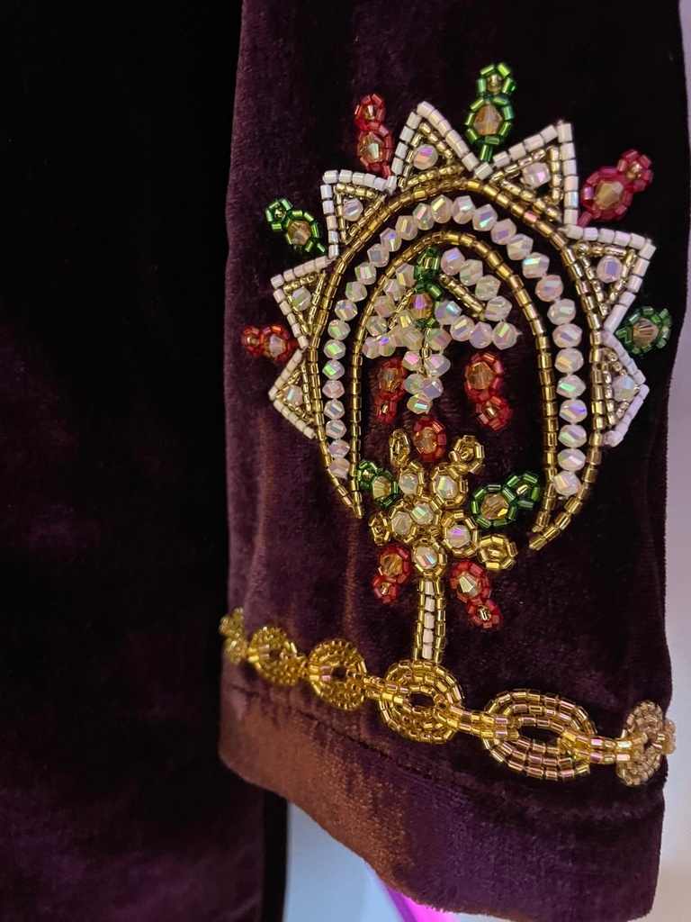 Burgundy Velvet Long Dress with Chain Detail