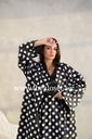 Classic black shirt and a white big polka dot skirt & reversible abaya 