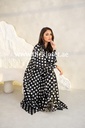 Classic black shirt and a white big polka dot skirt & reversible abaya 