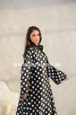 Classic black shirt and a white big polka dot skirt & reversible abaya 