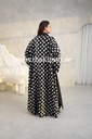 Classic black shirt and a white big polka dot skirt & reversible abaya 