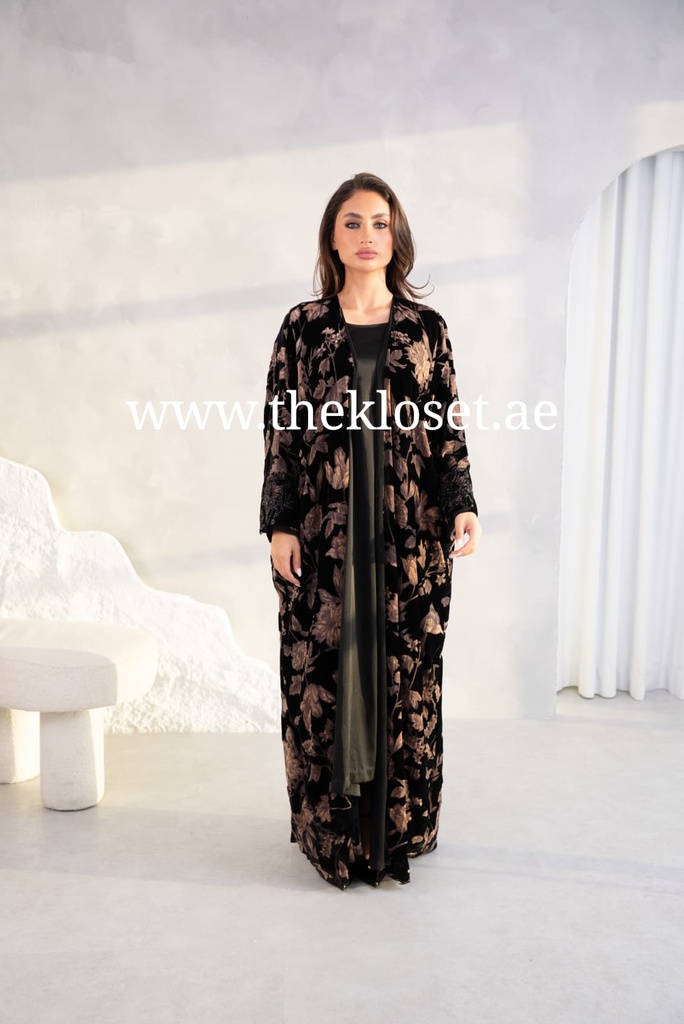 Floral Printed Velvet Abaya
