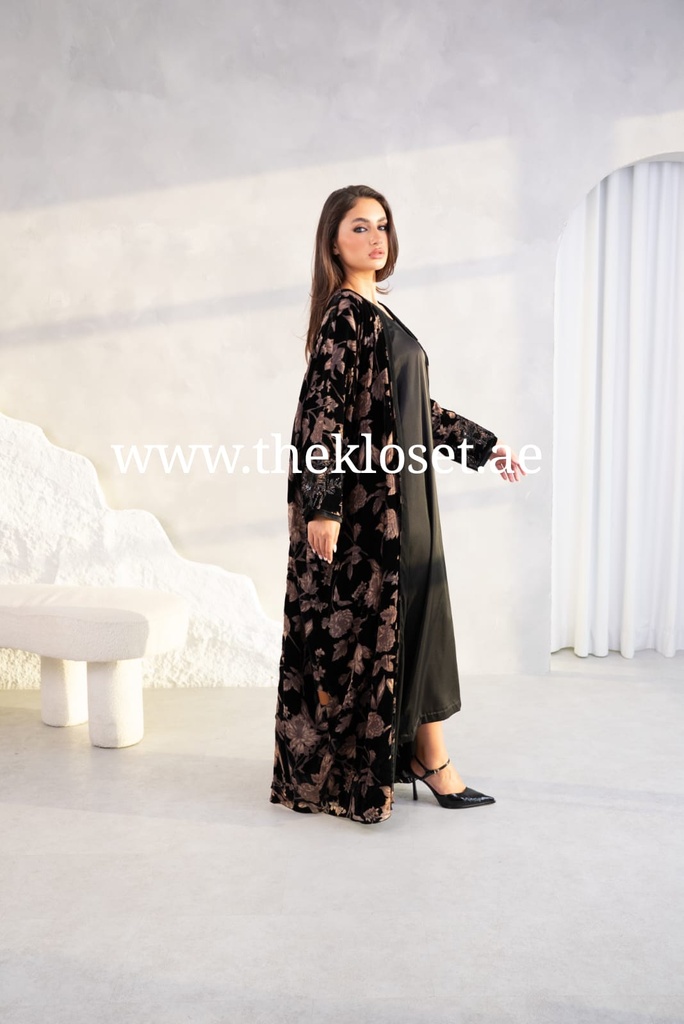 Floral Printed Velvet Abaya