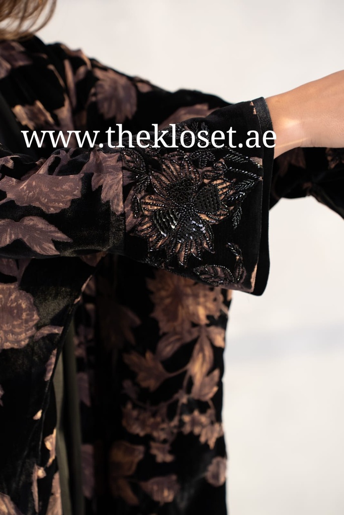 Floral Printed Velvet Abaya