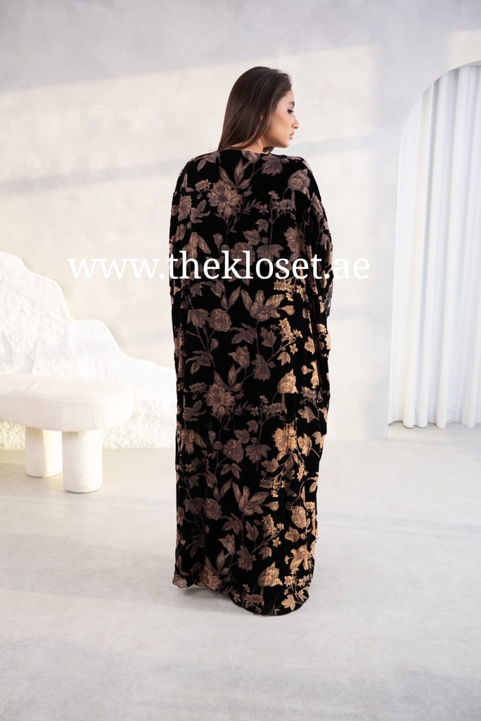 Floral Printed Velvet Abaya