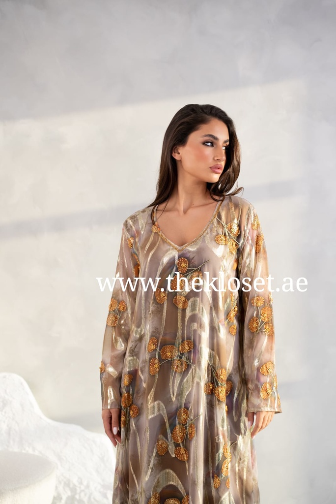 Glamorous Golden Sequined Kandora Dress