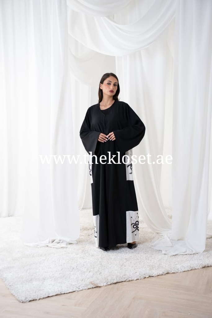Black Abaya With Beaded Floral Design