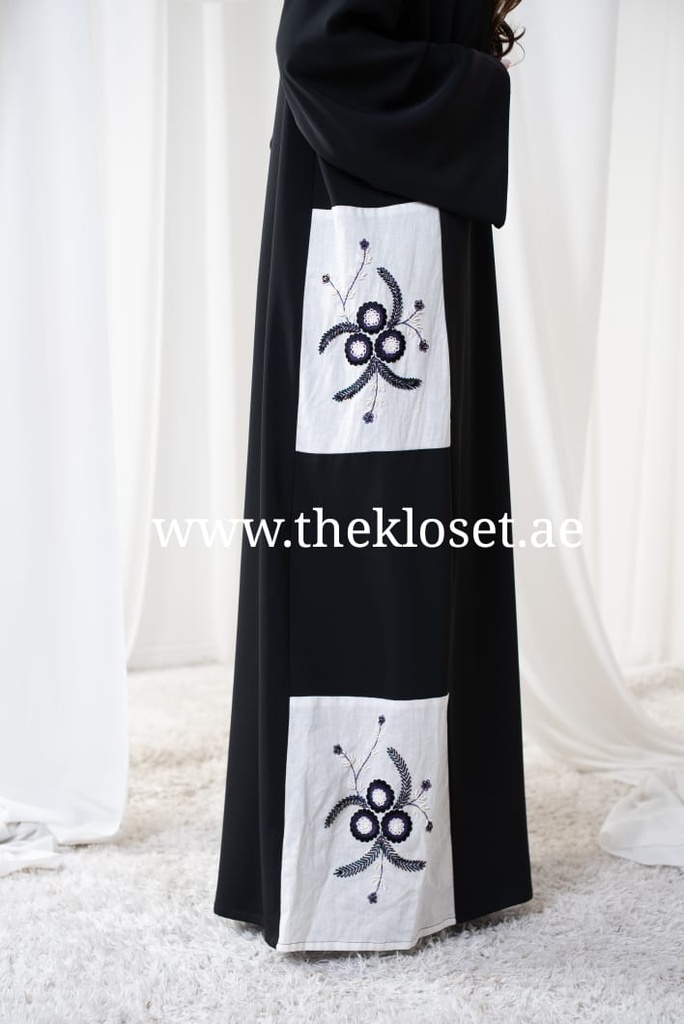 Black Abaya With Beaded Floral Design