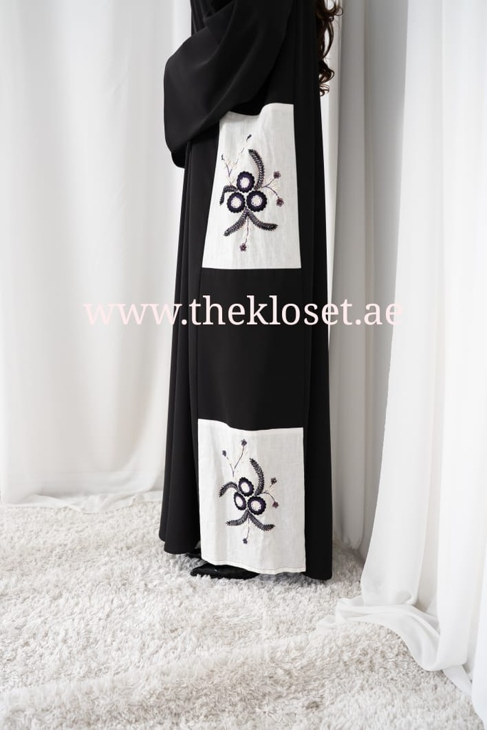 Black Abaya With Beaded Floral Design