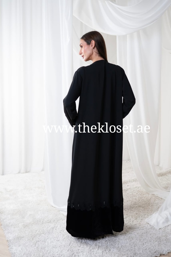 Beaded velvet rim silky abaya