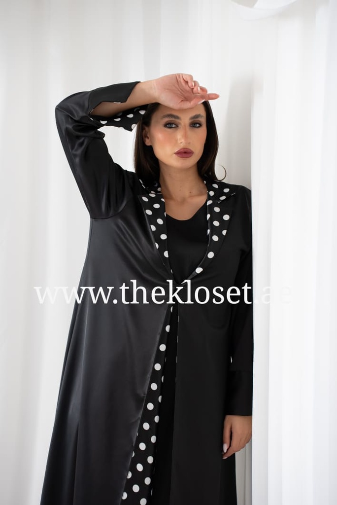 Elegant V-Neck Abaya with Dotted Print