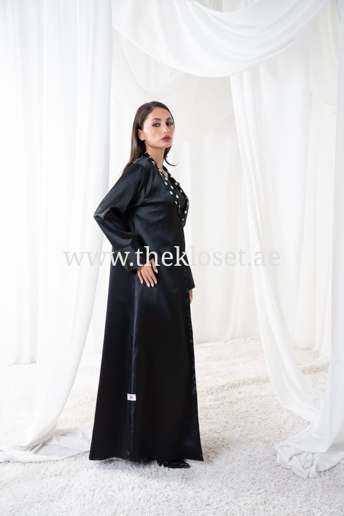 Elegant V-Neck Abaya with Dotted Print