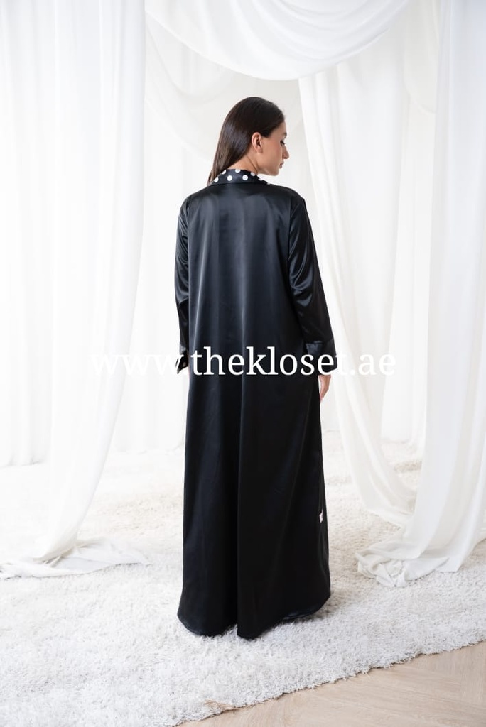 Elegant V-Neck Abaya with Dotted Print