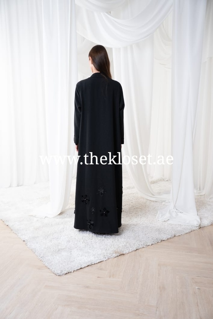 Chic Black Hand Made  Abaya With Flower Design