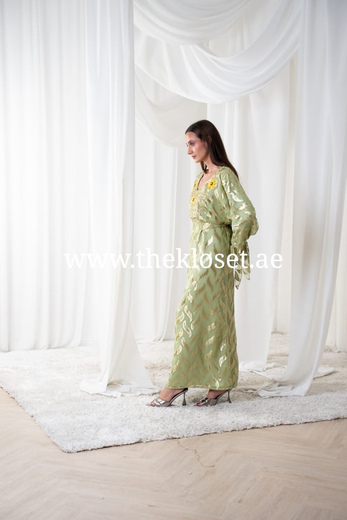 Butterfly green belted thoub dress 