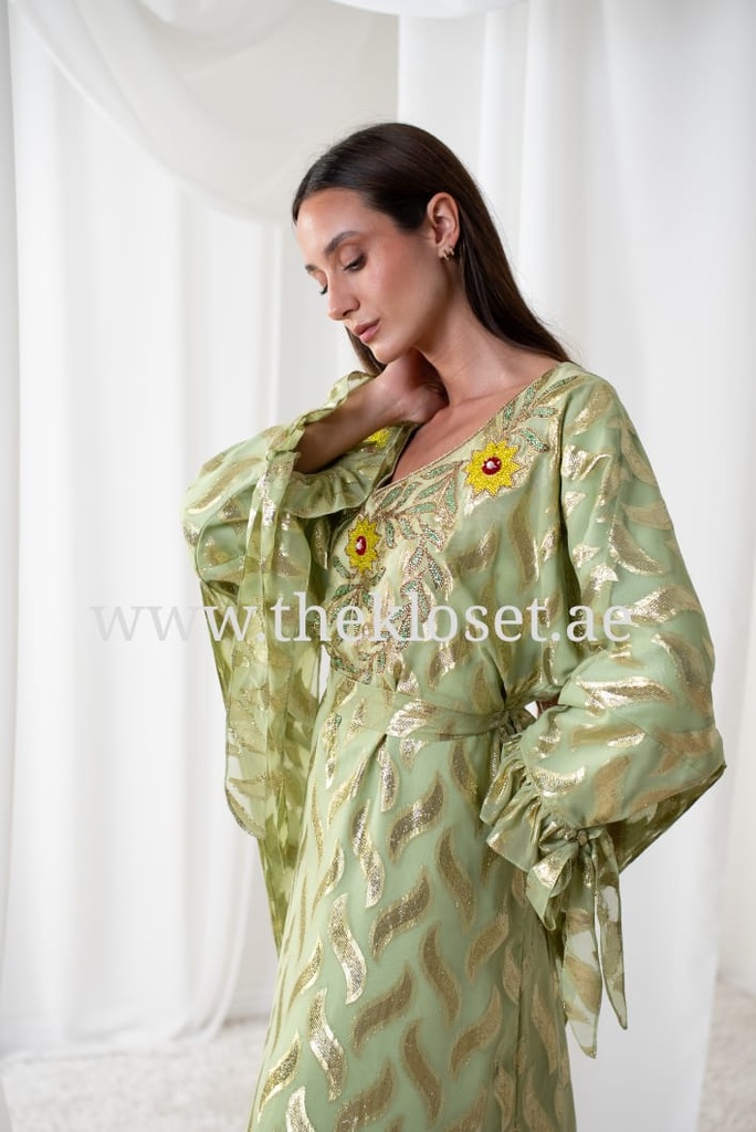 Butterfly green belted thoub dress 
