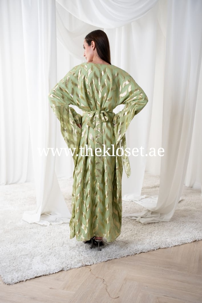 Butterfly green belted thoub dress 