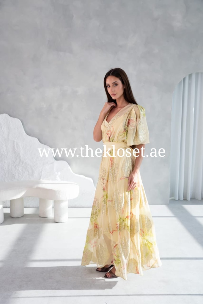 Asymmetric Diva Yellow Drape Dress 