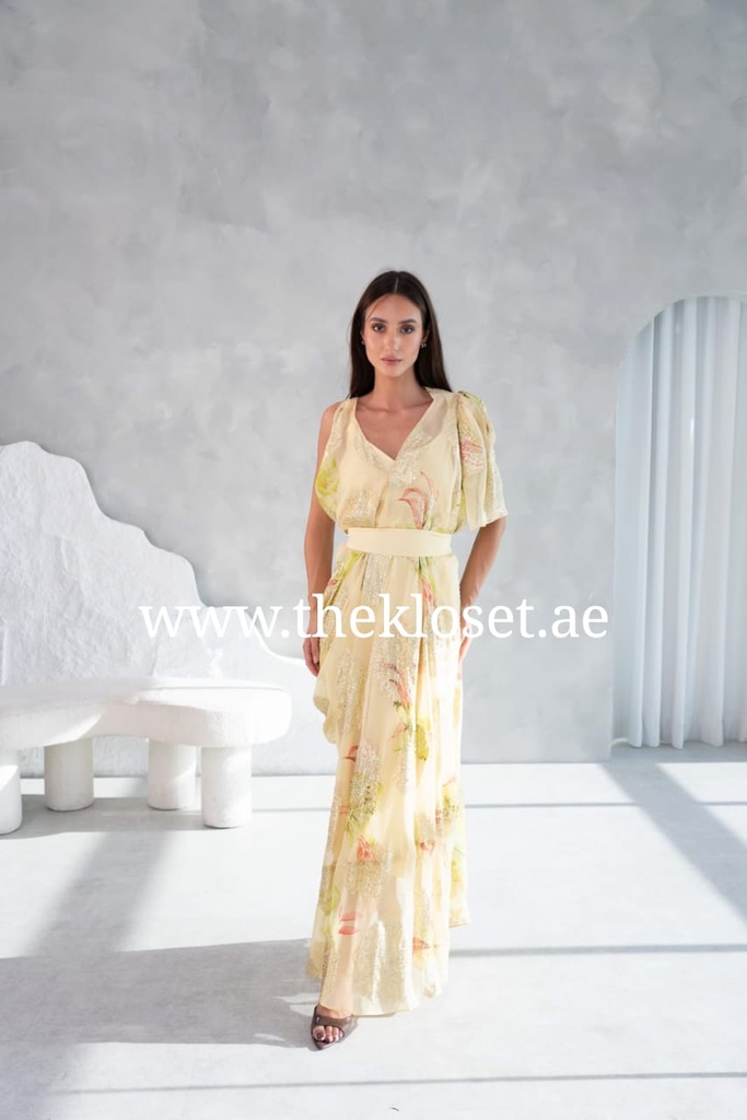 Asymmetric Diva Yellow Drape Dress 