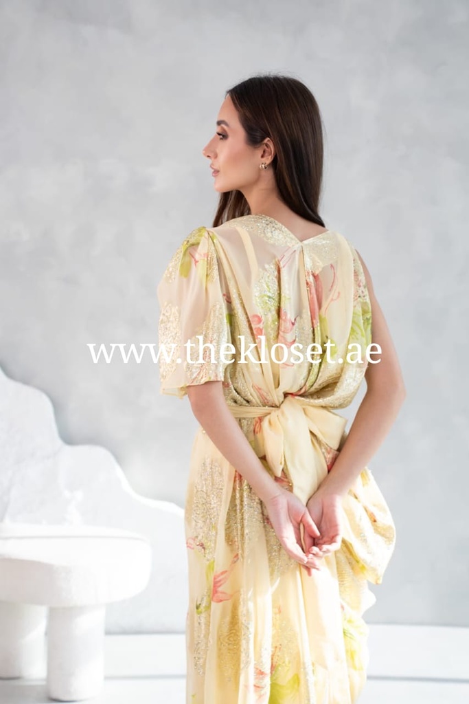 Asymmetric Diva Yellow Drape Dress 