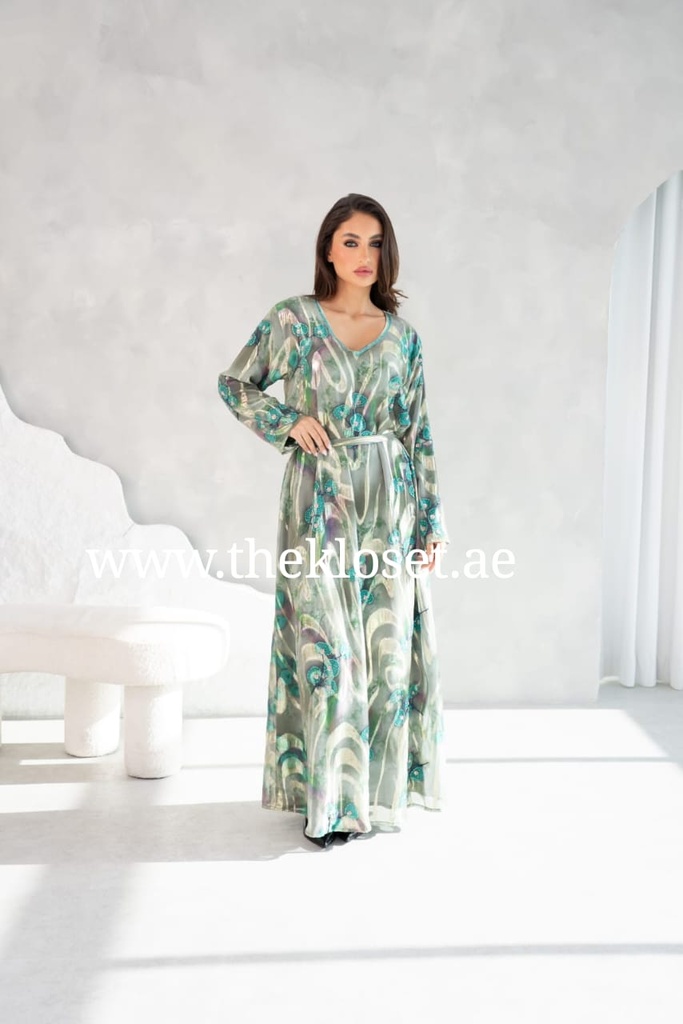 Green floral hand beaded Dress