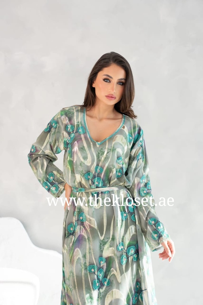 Green floral hand beaded Dress