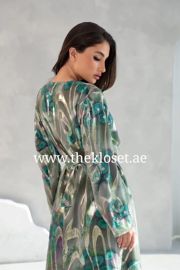 Green floral hand beaded Dress