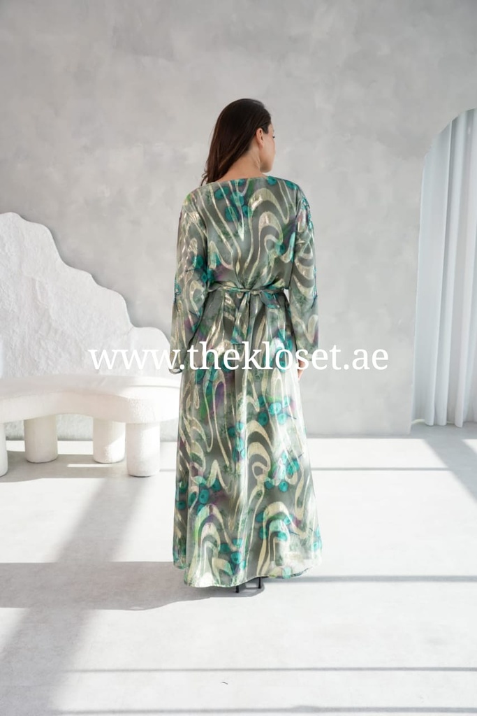 Green floral hand beaded Dress