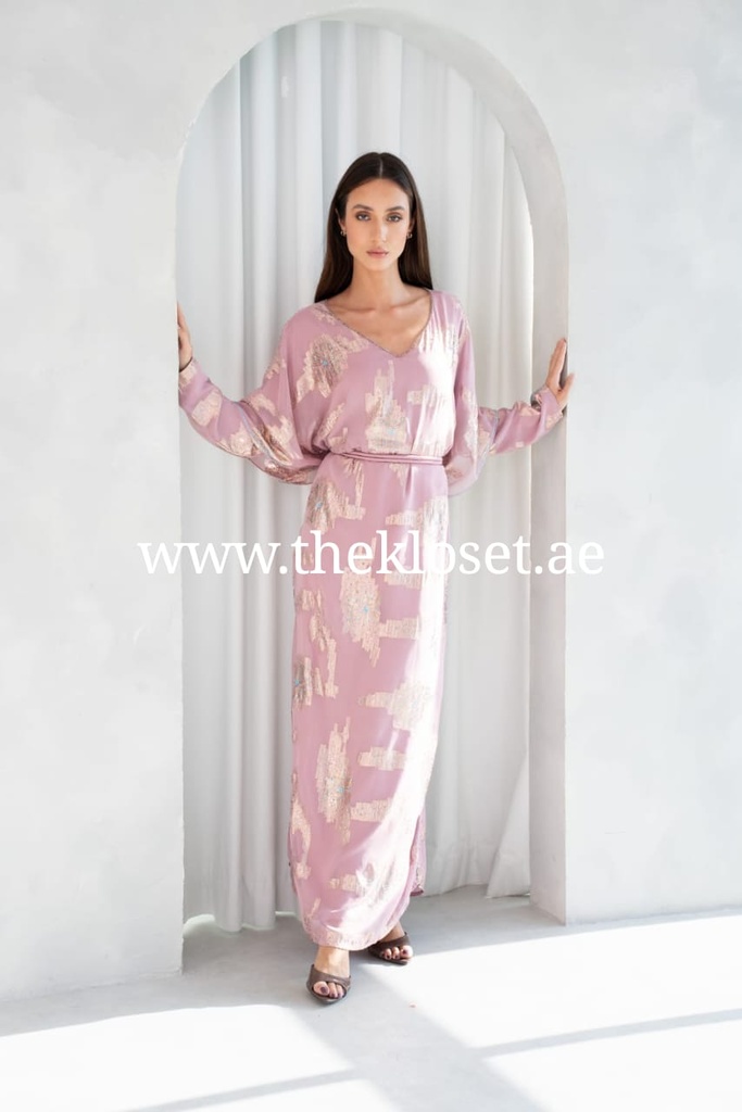 Pale Purple Chiffon Dress Featuring Golden Embellishments