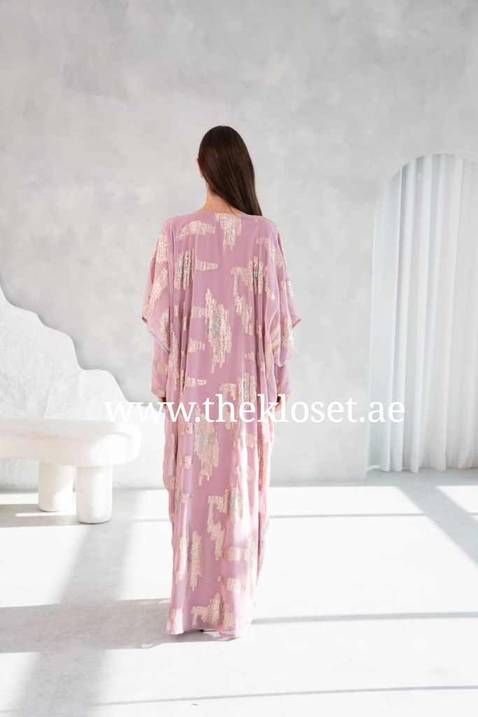 Pale Purple Chiffon Dress Featuring Golden Embellishments