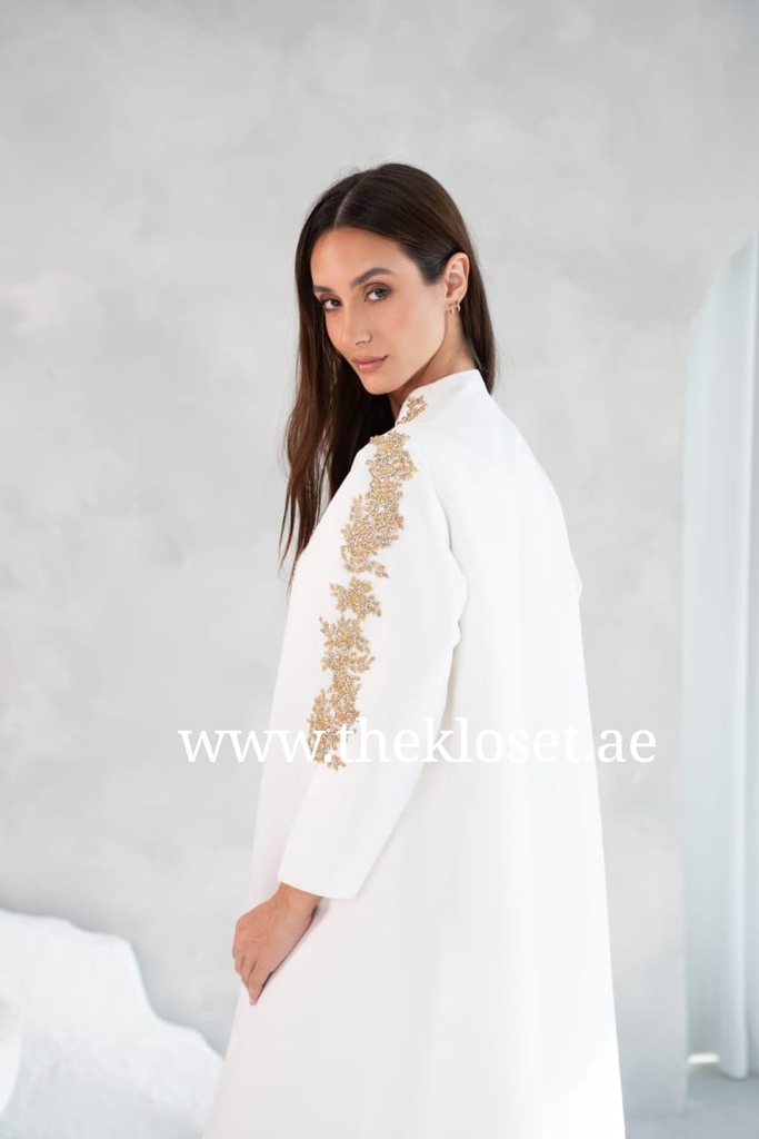 White Abaya With Golden Embroidery 