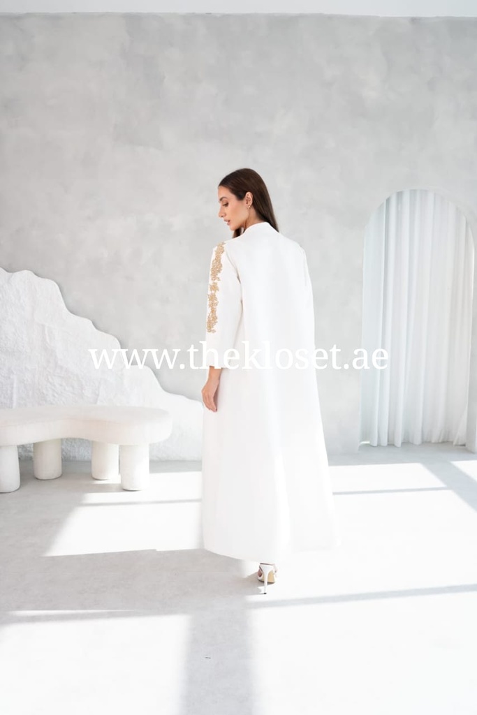 White Abaya With Golden Embroidery 