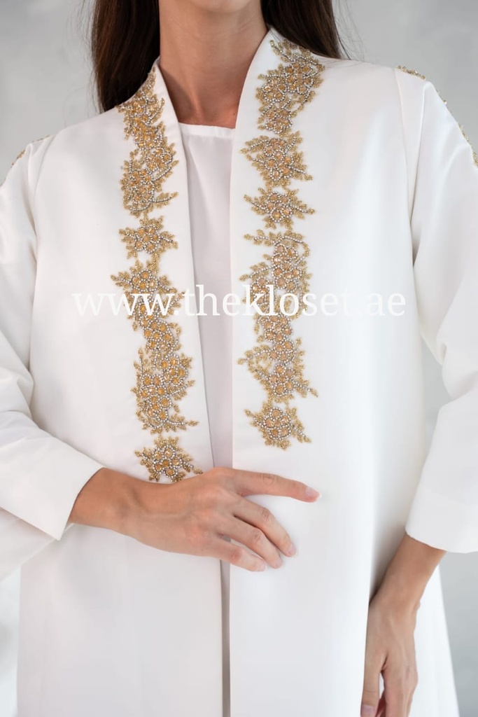 White Abaya With Golden Embroidery 