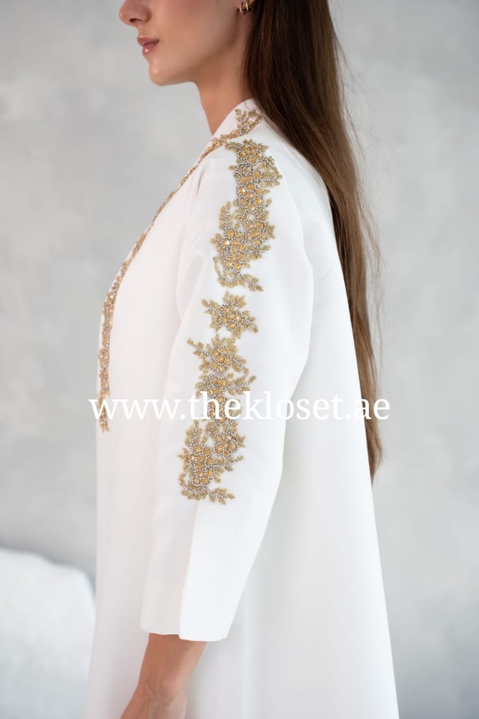 White Abaya With Golden Embroidery 