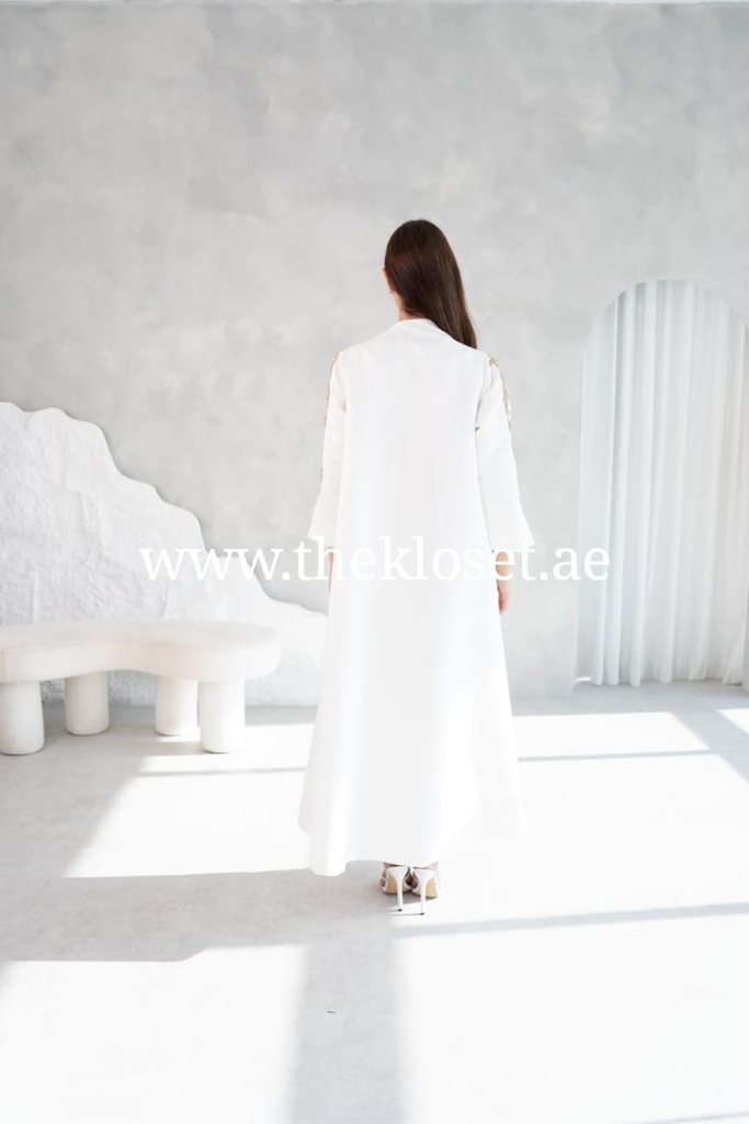 White Abaya With Golden Embroidery 