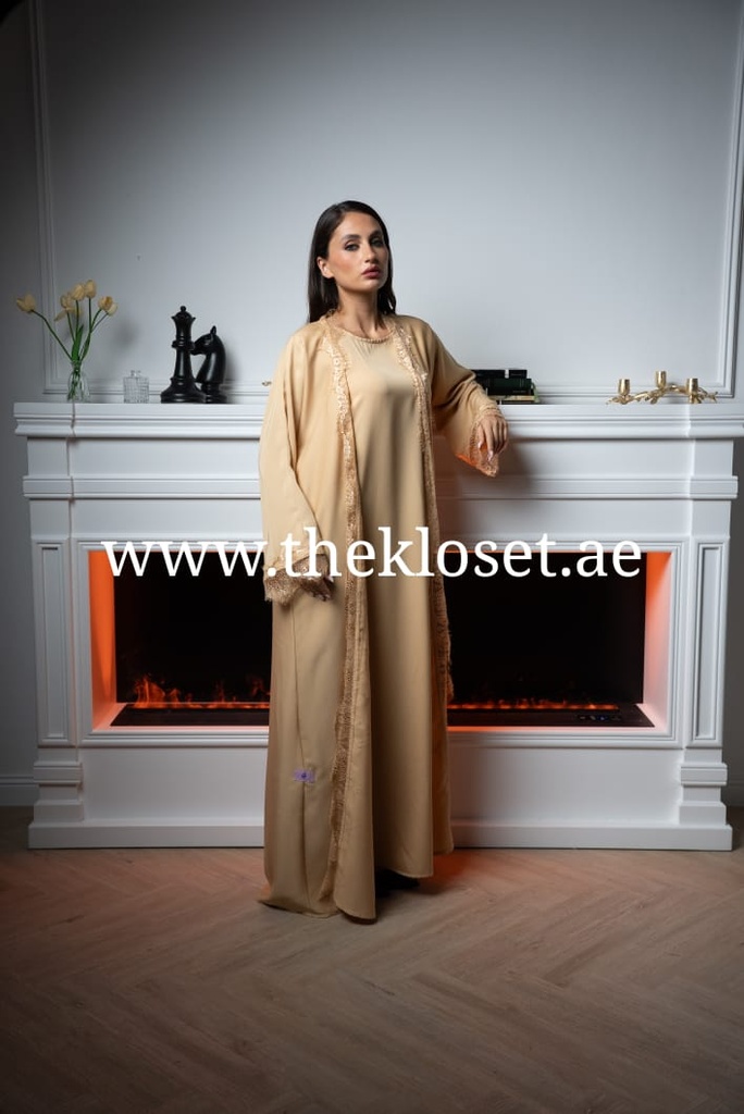 Khaki Lace Abaya Dress & Shaila Set