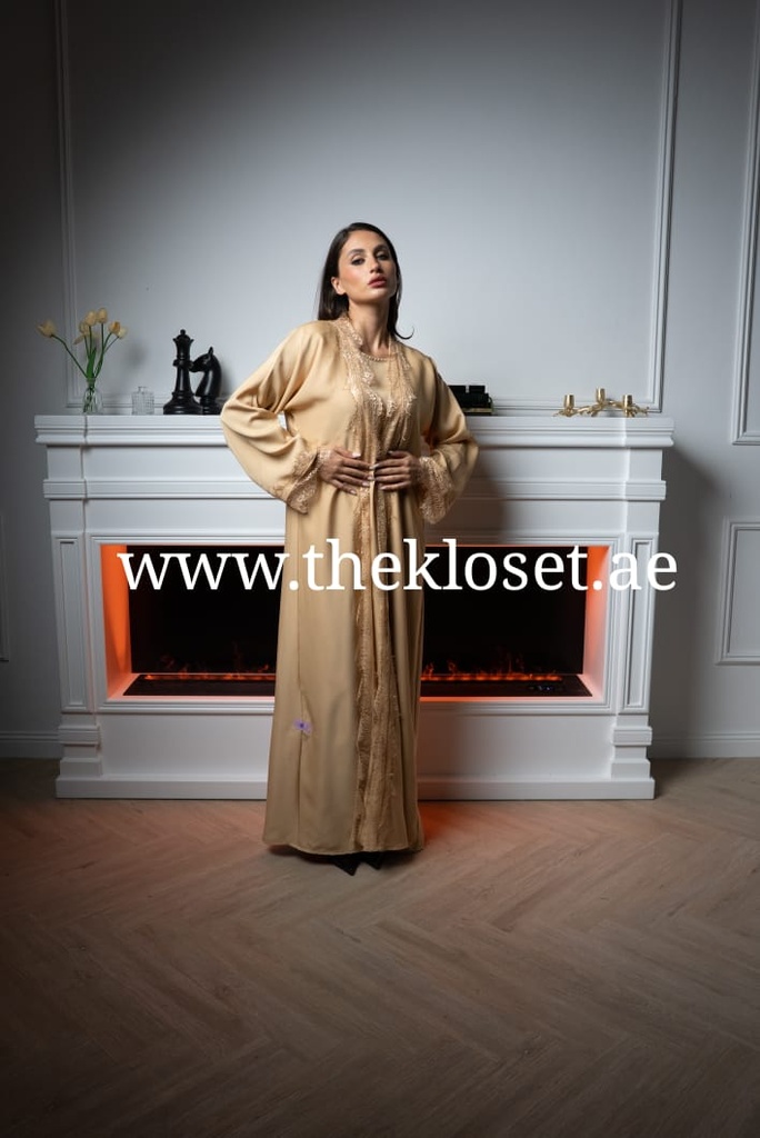 Khaki Lace Abaya Dress & Shaila Set