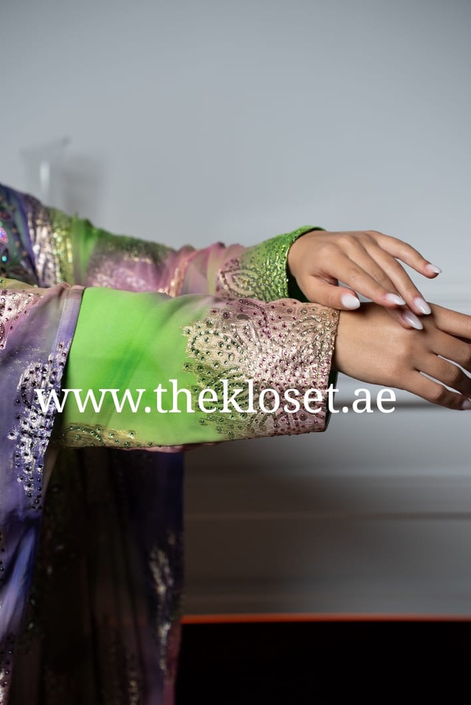 Hand beaded belted thoub dress