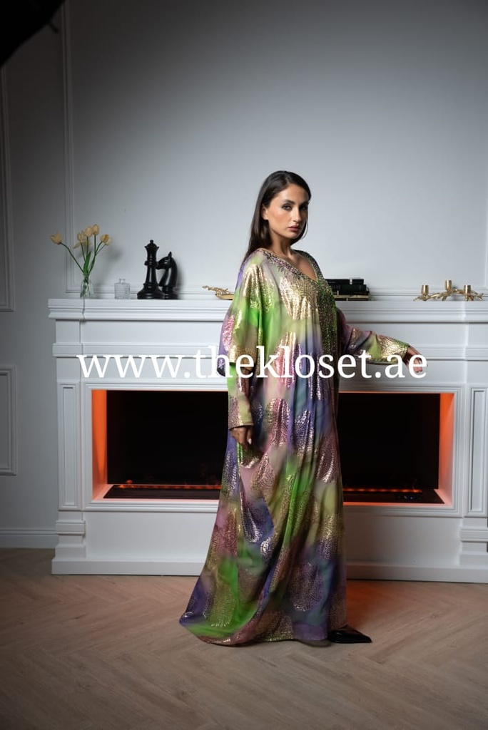 Hand beaded belted thoub dress