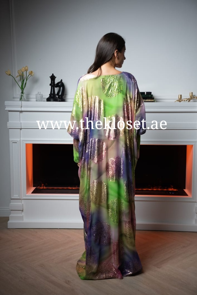 Hand beaded belted thoub dress