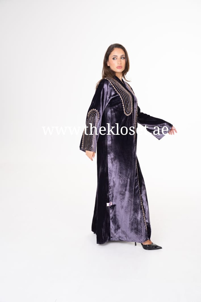 Hand-Beaded Velvet Abaya