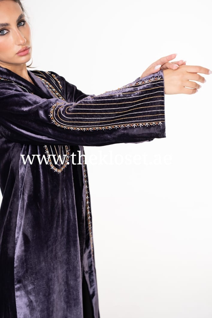 Hand-Beaded Velvet Abaya