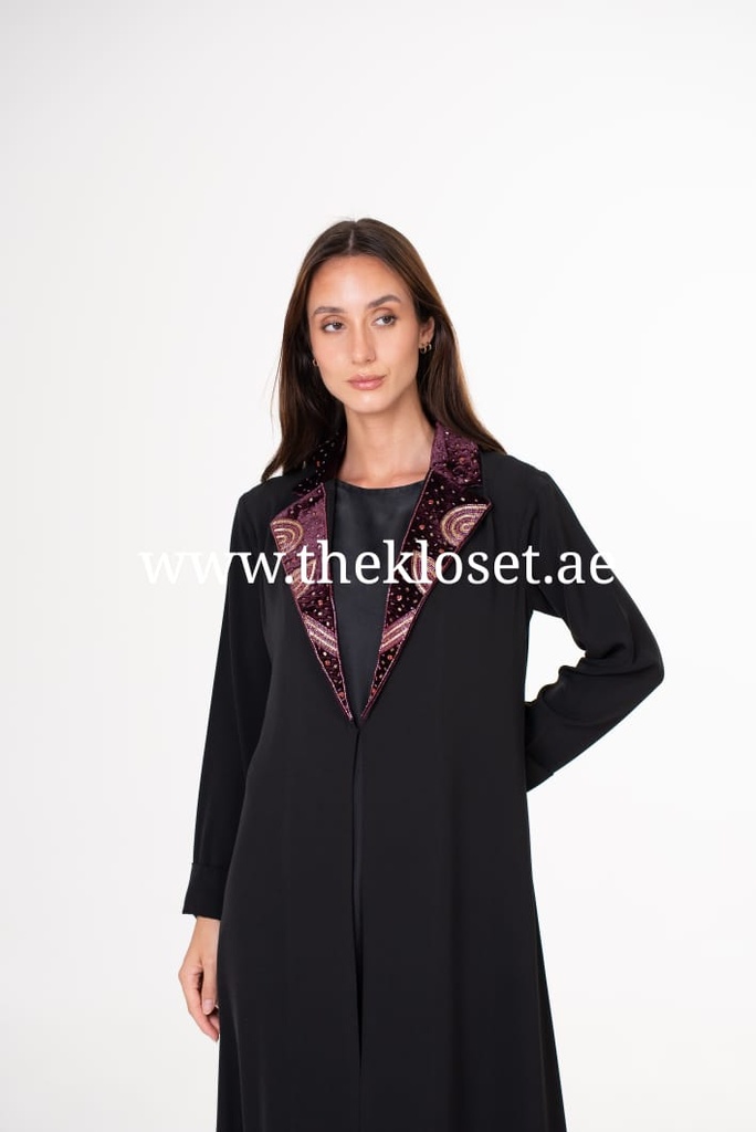 Velvet beaded collar two piece Abaya 