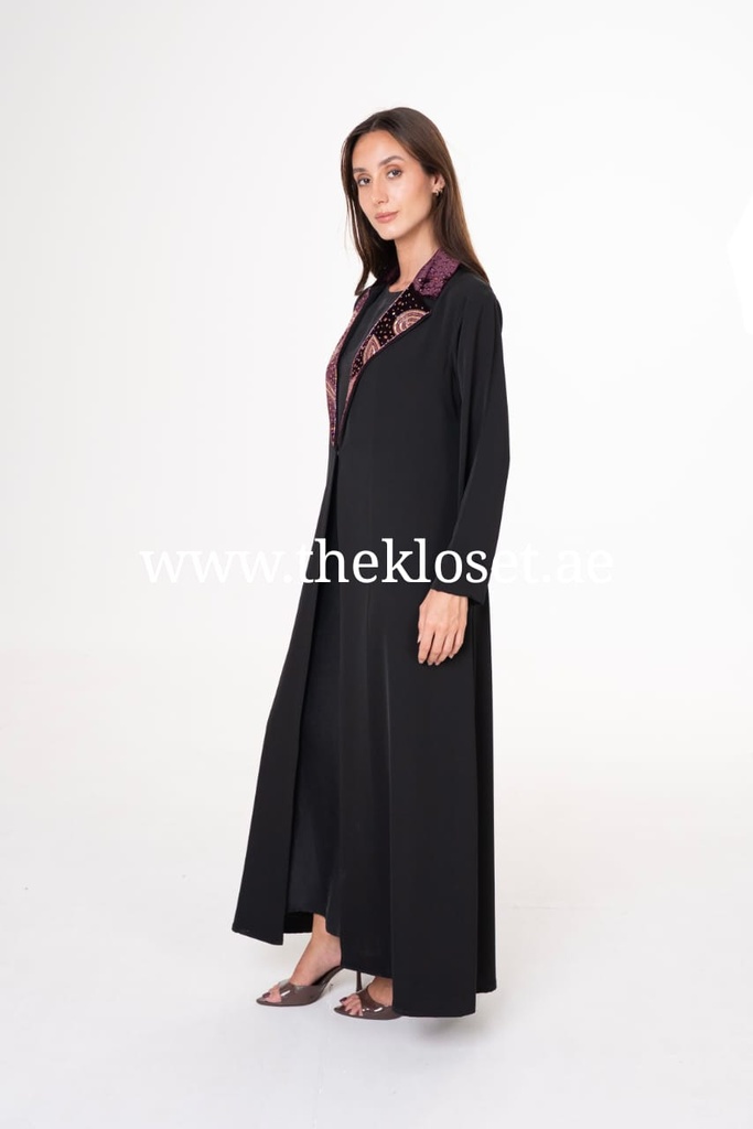 Velvet beaded collar two piece Abaya 